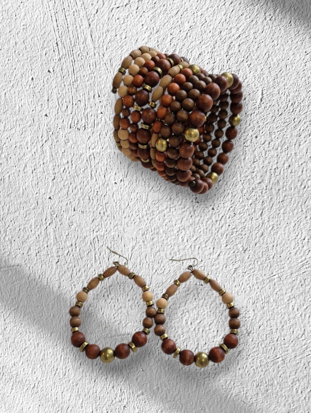 Wooden Bead Bracelet and Hoop Earrings Set